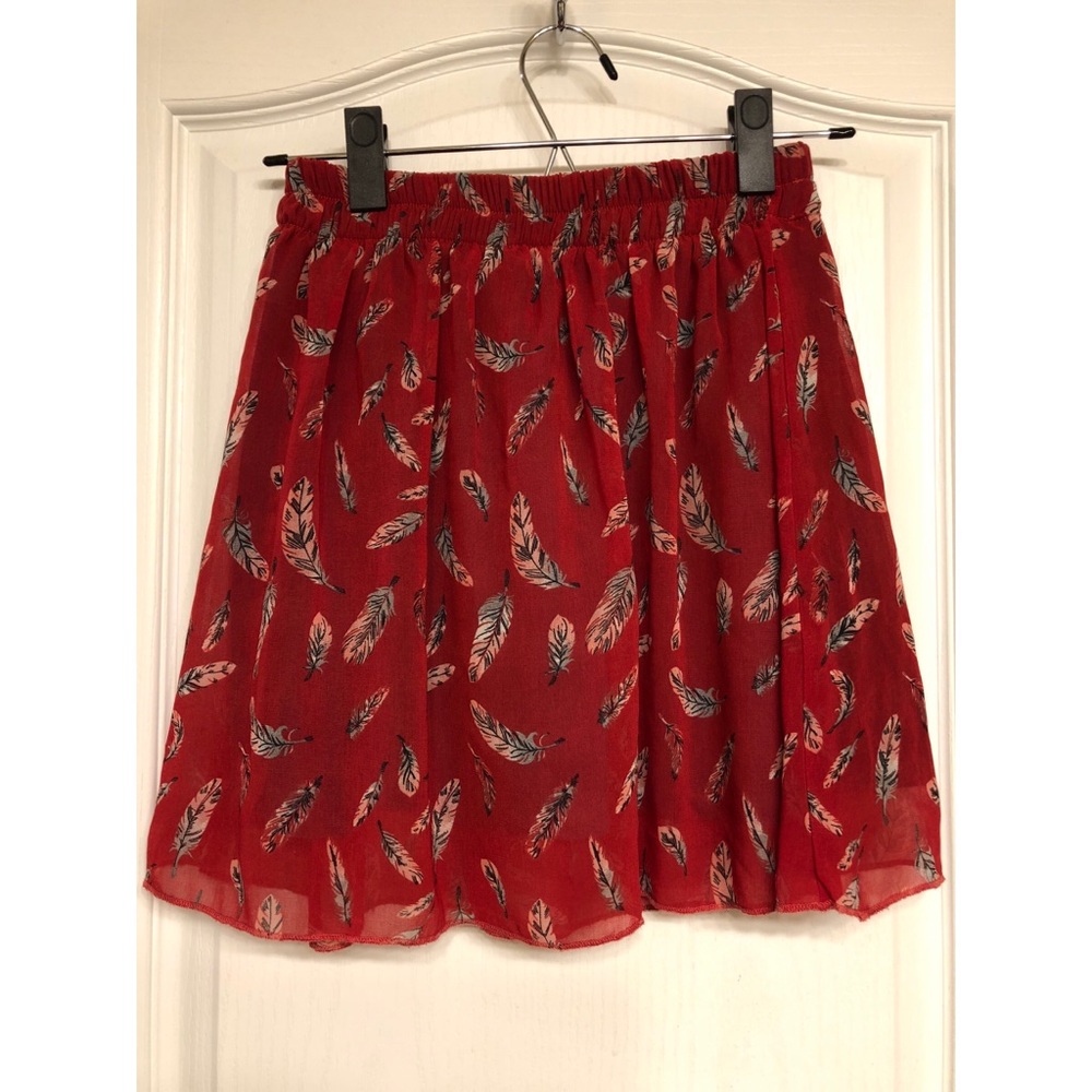 Feather-Printed Red Skirt